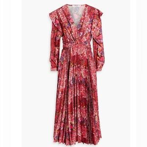 Derek Lam 10 Crosby Chrishelle Pleated Midi Dress Floral Boho Long Sleeve Gown